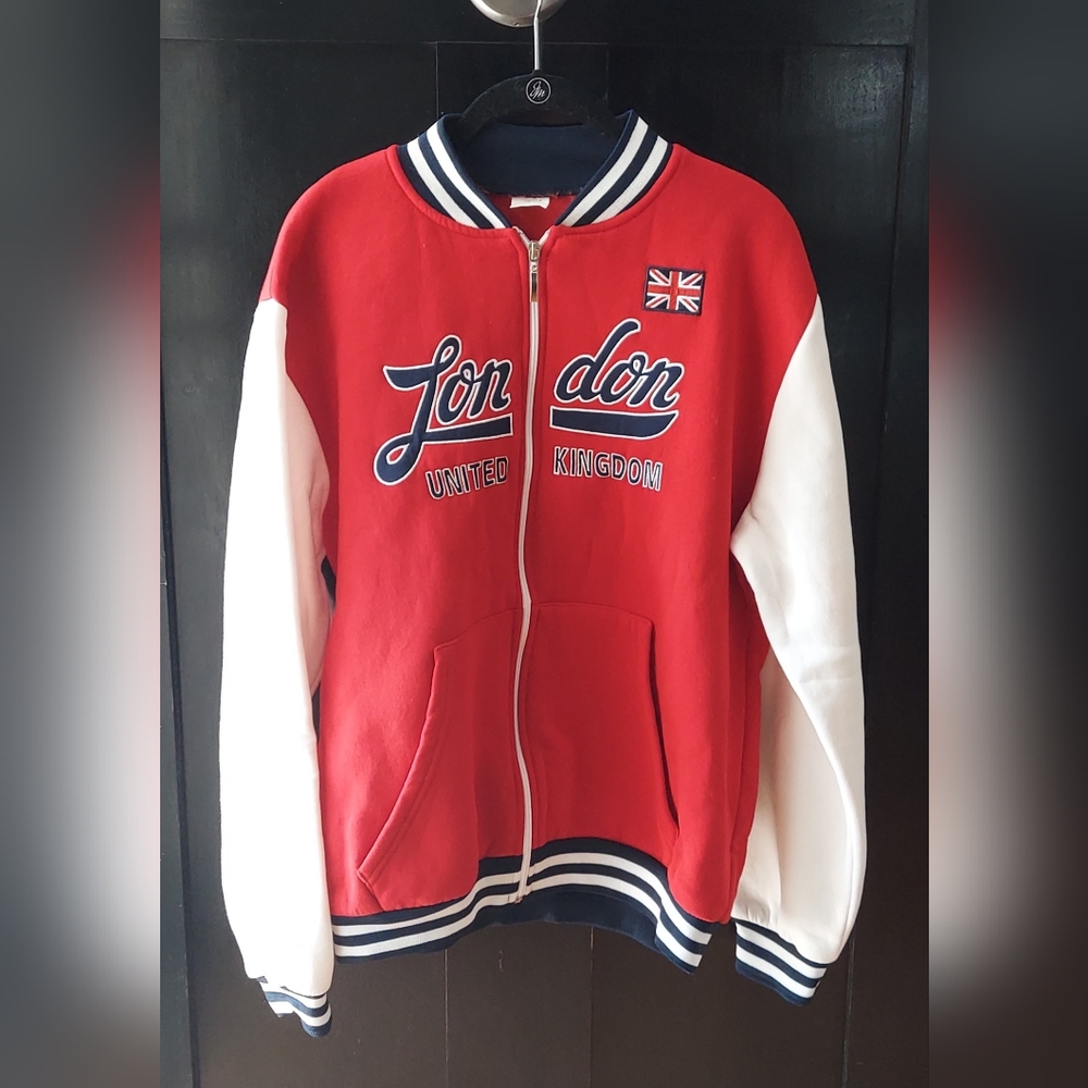 Red and White London Zip-Up Jacket